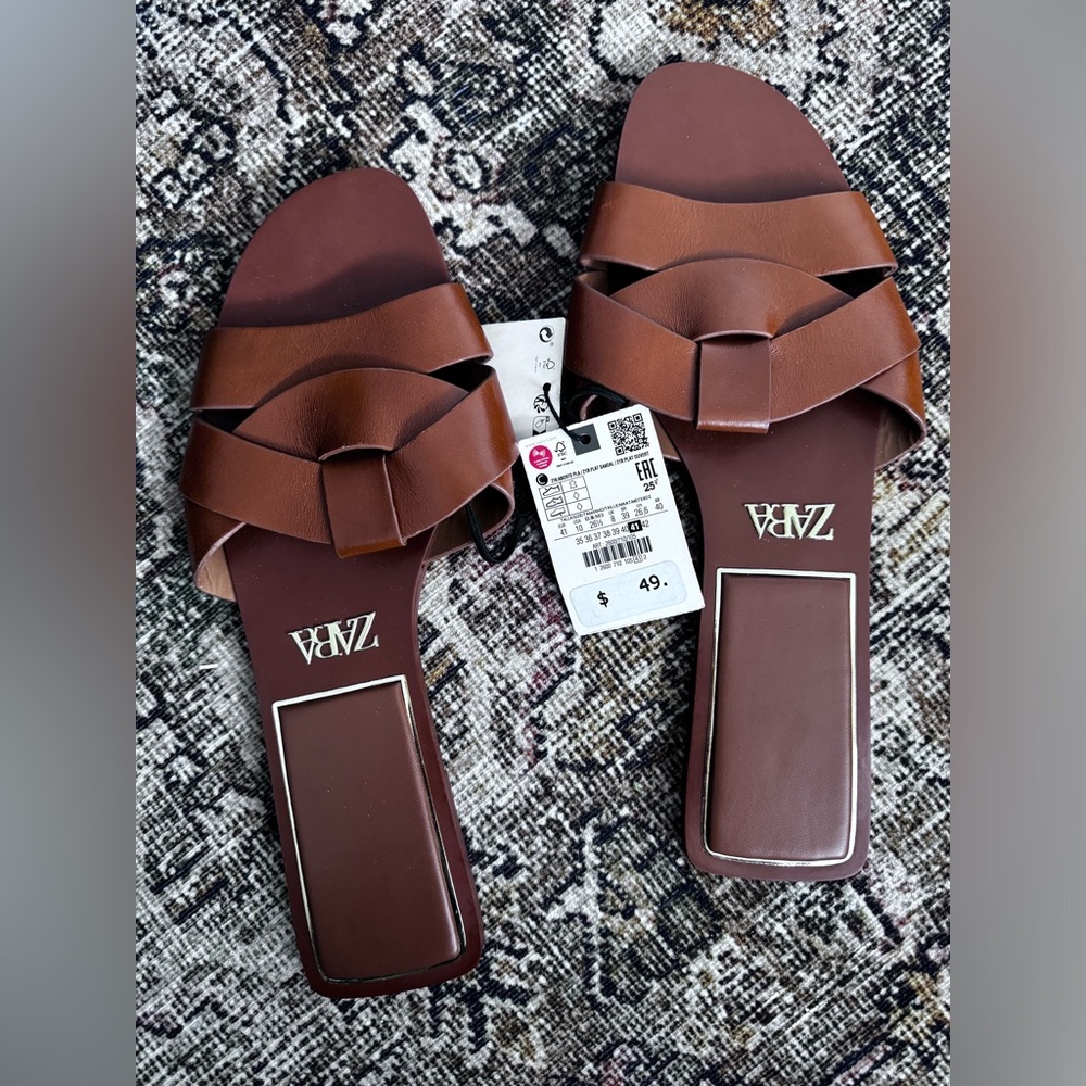 Zara Cognac Flat Sandals